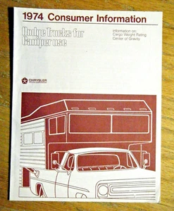 Collectible Vintage 1974 Consumer Information Dodge Trucks for Camper Use Orig. - Picture 1 of 2