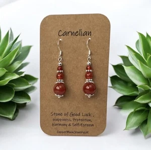 Carnelian Earrings 925 Sterling Silver Earrings Dangle Drop Earrings Gemstone - Picture 1 of 6