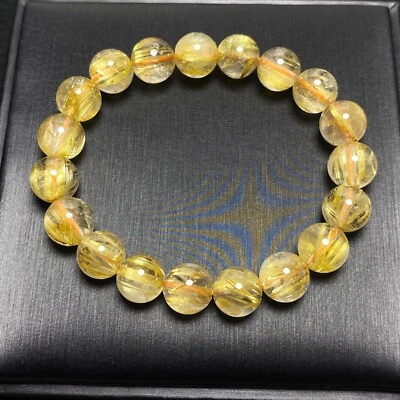 10mm Natural Gold Rutilated Quartz Stretch Crystal Beads Bracelet B72 - Image 1 of 4