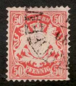 1876 German Bavaria Sc #40 - 50 Pfennig, Coat of Arms. Used postage stamp. Cv$7 - Picture 1 of 1