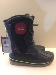 Swiss Tech Thinsulate Waterproof Winter Boots Leather Black Kids Size 5 - Picture 1 of 13