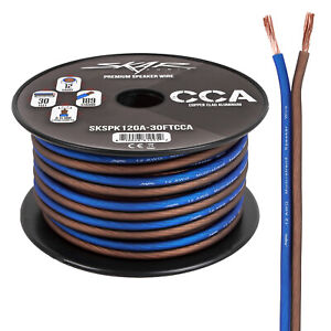 Skar Audio 12 Gauge CCA Car Audio Speaker Wire - 30 Feet (Matte Brown/Blue)
