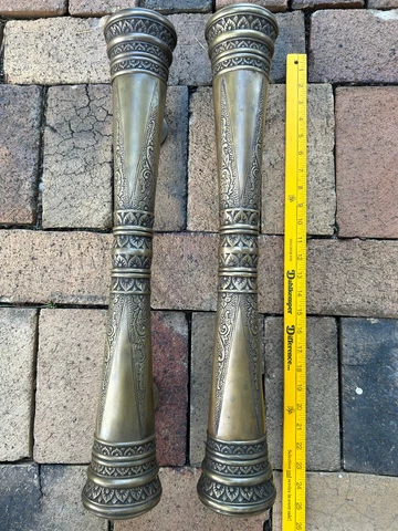 2 Huge Ornate Brass Door Pulls / Handles, 3 5/8" x 23 1/2", 8 lbs. Each, Free Sh Cover