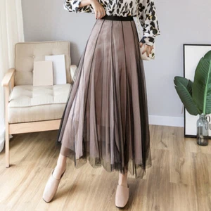 Lady A-line Layered Mesh Skirt Gauze Tulle Elastic High Waist Fairy Elegant Thin - Picture 1 of 14