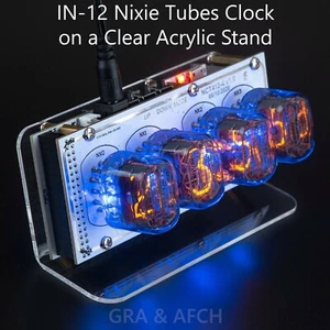 Nixie Tubes Clock IN-12 on Acrylic Stand with Sockets 12/24H 4 Tubes WHITE - Picture 1 of 4