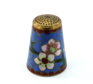 Cloisonne Fingerhut Metall & Emaille Blumen Floral Sammlerstück Nähen Vintage - Bild 1 von 8