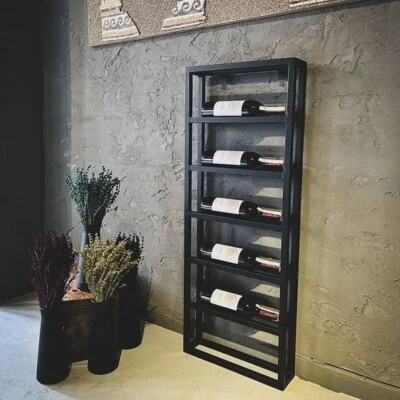 Estante para vino montado en la pared, estante para vino moderno, estante para vino de acero, 6 botellas Foto 1 de 3