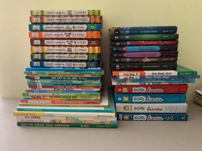 HUGE Lot of 44 Kids Books - The 39 Clues, Dork Diaries, Wimpy Kid, Dr Seuss Foto 1 de 4