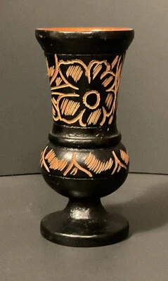 Vintage Folk Hand Carving Painted Wood Vase - Image 1 of 4