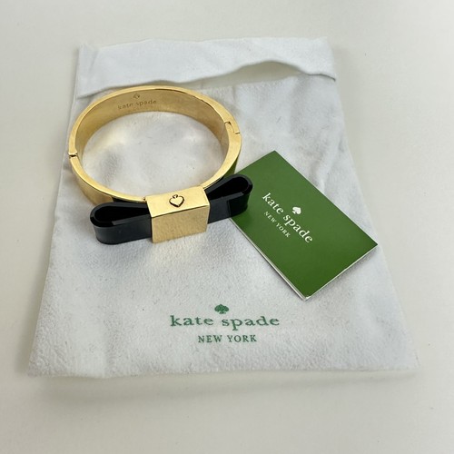 RARO bracciale molto HTF Kate Spade New York Bow Bridge grande oro nero $128