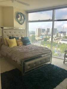 Taupe Tufted Mirrored bed frame queen size - Picture 1 of 1
