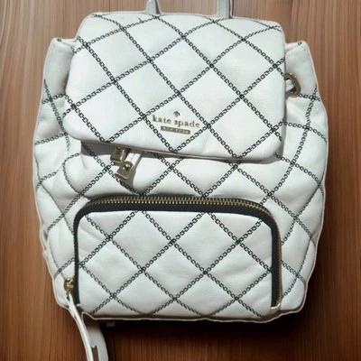 KATE SPADE TAYLOR LEATHER BACKPACK Windowpane Cream Check Purse Limited Edition - Image 1 of 4