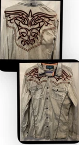Camisa Roar Signature Gris Manga Larga Bordada Grande 31x22 Naranja Negra - Imagen 1 de 7