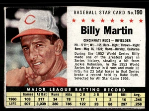 1961 Post Baseball #190 Billy Martin - crease - Picture 1 of 2