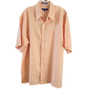 Camisa Alan River Para Hombres Talla L 100% Lino Manga Corta Abotonada Naranja - Imagen 1 de 5