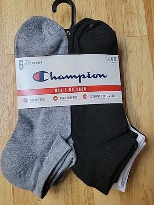 Champion No Show Calcetines Acolchados Doble Arco Seco 6Pr Negro Blanco Gris Unisex Foto 1 de 3