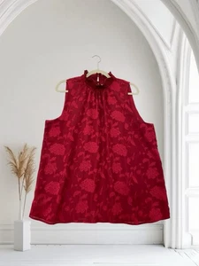 LOFT rot Blumen Jacquard Stehkragen Top Gr. XL ärmellos Herbst Urlaub schick - Bild 1 von 21