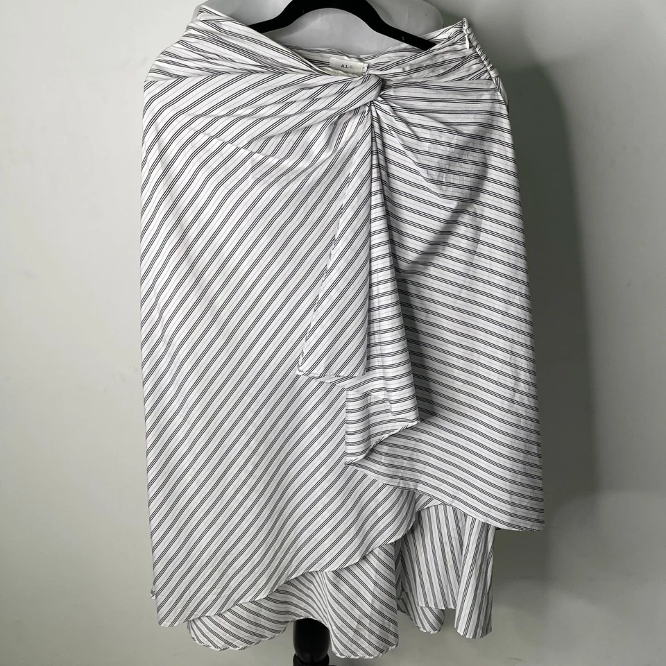 NWT A.L.C. Women's White Black Striped Wrap Asymmetrical Skirt Size 8 - Image 1 of 4