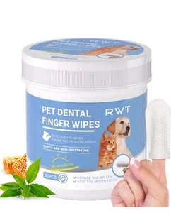 Pet Dental Fing Wipes - Cat & Dog Teeth Cleaning Finger Wipes - Dog Tooth Bru... - Picture 1 of 6