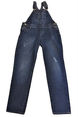 Vintage 90's Jordache XL (14-16) Girls Long Bib Overalls Blue Distressed Shaved - Image 1 of 4