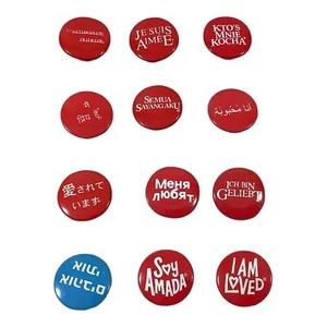 Helzberg Diamonds 12 Pin/Button Lot Various Languages English French Polish etc - Picture 1 of 2