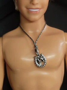 MATTEL SILVER LUCKY HORSE CHARM NECKLACE KEN DOLLS FASHION JEWELRY ACCESSORY  - Picture 1 of 2