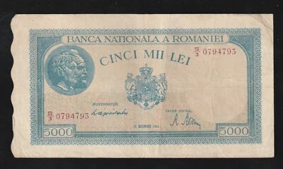Romania, 5000 Lei, 1944, P-56, Banknote - Image 1 of 2
