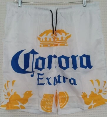 Corona Extra Beer Swim Trunks Men’s 2XL White Lined Shorts  - Image 1 of 4