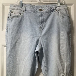 Avenue Denim Size 16 Capri Pants Blue White Hickory Stripe Cuffed - Picture 1 of 6
