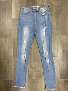 Vibrant MIU Jeans Women 9 Blue Skinny Distressed 28x28 Frayed Hem i-808 - Picture 1 of 5