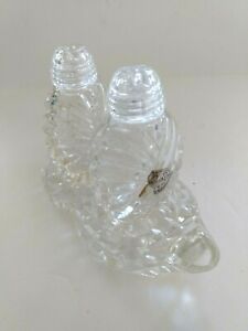Vintage Bohemia Glass Crystal Salt and Peppers with Crystal Glass lids and Stand