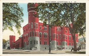 Postcard State Armory Schenectady New York NY WB - Picture 1 of 2