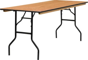 (10 PACK) 30'' x 72'' Rectangular Wood Folding Banquet Table w/Smooth Finish Top - Picture 1 of 6