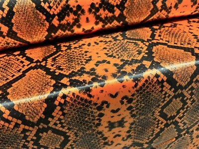 Tela de vestir tejida satinada sedosa, por metro - estampado de animal piel de serpiente - naranja Foto 1 de 3