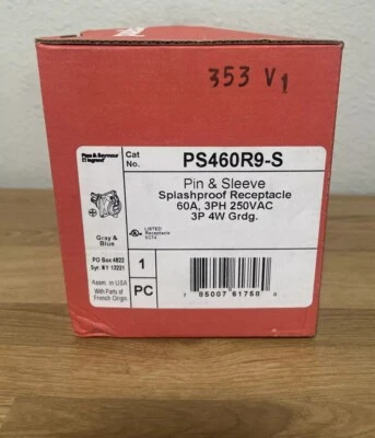 Pass & Seymour PS460R9-S Pin & Sleeve Spashproof Receptacle 60A 250V New - Image 1 of 3