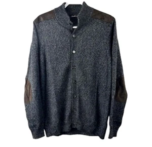 J.McLaughlin Men’s Size S Gray Pullover Sweater Leather Yoke Elbow Patch Casual - Picture 1 of 9