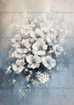 IMPRESIÓN DE ARTE FLORAL BLANCO, Póster Elegante Ramo de Flores, Decoración Minimalista F901 Foto 1 de 2