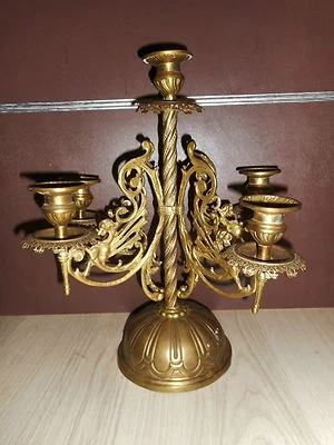 ANCIEN BOUGEOIR CHANDELIER STYLE GOTHIQUE/CUIVRE/FIN XIXéme/H. 38cmLARG. 31cm - Photo 1/4