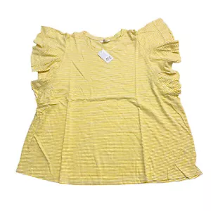 Terra & Sky Womens Plus Size 2X (20W-22W) Flutter Sleeve Knit Top Striped Yellow - Picture 1 of 10