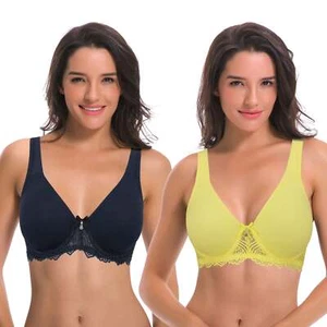 Women's Plus Size Unlined Underwire Lace Bra with Cushion Straps-2PK-NAVY, - Picture 1 of 7