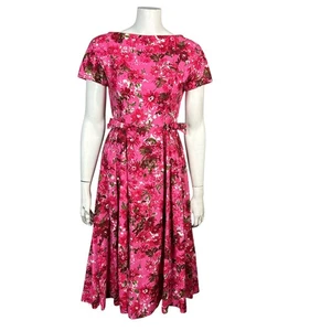 Lanz Original Vintage Kleid XS 50er Rosa Blumen Fit Flare Schleife Plissee Rockabilly - Bild 1 von 16