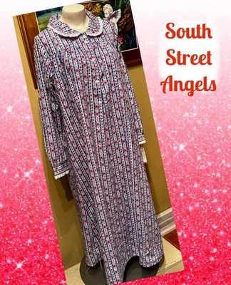 LANZ OF SALZBURG BLUE TYROLEAN PETER PAN COLLAR Long FLANNEL Nightgown  LARGE - Image 1 of 4