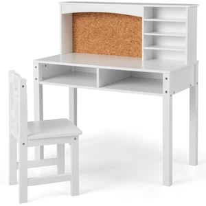 Kids Desk and Chair Set Study Writing Workstation w/ Bulletin Board & Hutch - Picture 1 of 9