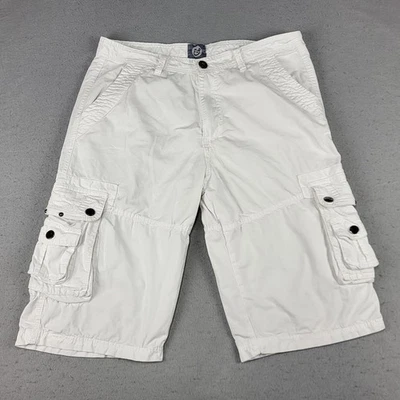 Kilburne-Finch Cargo Shorts Mens 34 White Cotton Multi Pocket Long Button Flap - Image 1 of 4