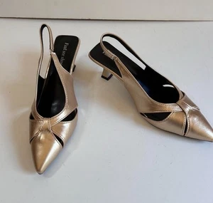 Fancy women Evening Shoes low heels slingback Gold leather 9 M (40) - Picture 1 of 5
