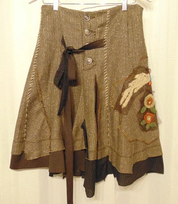 Tweed Floral Bordado Frontal Cierre Botón Capas Dobladillo Acampanado Falda S Foto 1 de 4