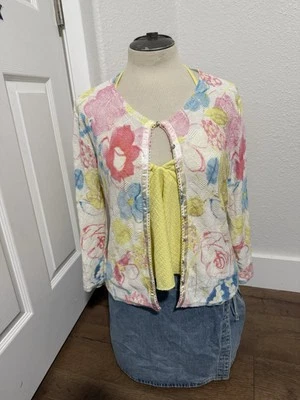 Cárdigan Sigrid Olsen Talla M Tejido Floral Núcleo de Hadas Estrás Botones Crochet Foto 1 de 4