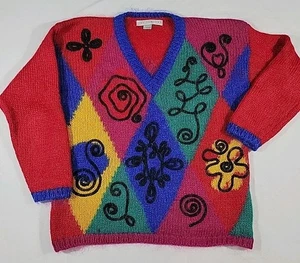 The Limited Mohair V-Neck Pullover Sweater 90s Primary Color Block Size M/L - Picture 1 of 12