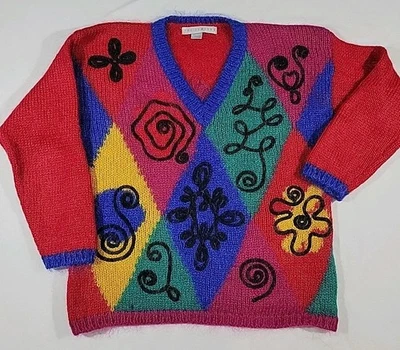 Suéter Pullover The Limited Mohair Cuello en V Talla M/L Años 90 Bloque de Color Primario Foto 1 de 4