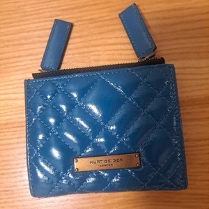Kurt Geiger London Wallet Teal Quilted Leather Bi-fold Coin Zip Folded Card Slit - Picture 1 of 10